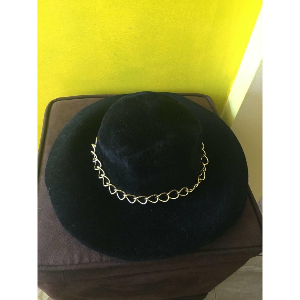 VINTAGE Luxuria BRAND Black RABBIT Felt HAT Gold ACCENT Chain MARSHALL Fields